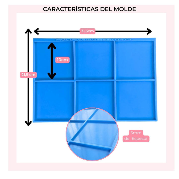 Molde Set 6 Posavasos Cuadrados 10cm para Resina Epóxica - Moldesypigmentos.cl