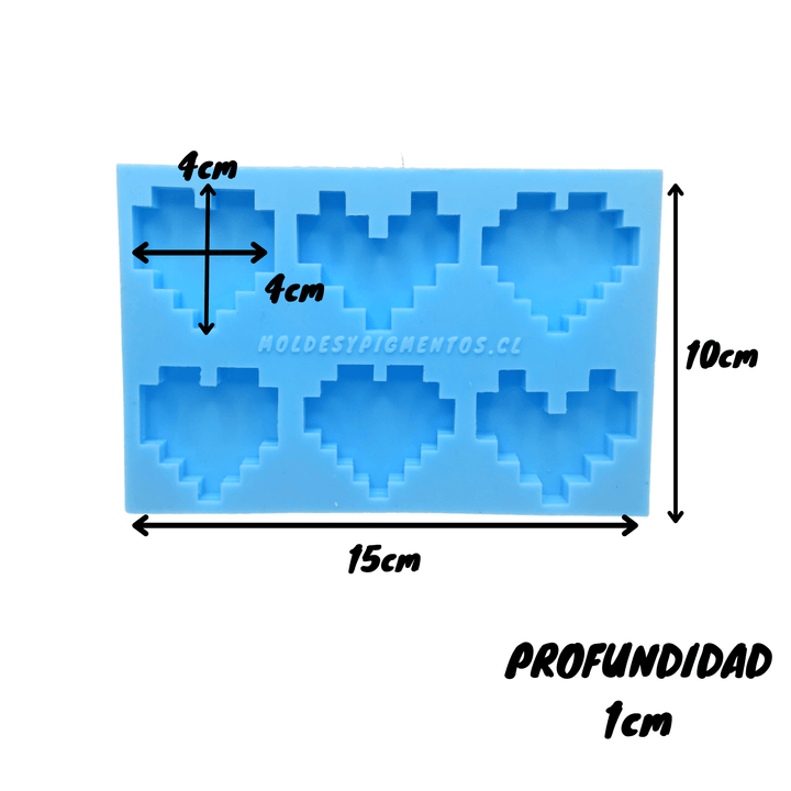 Molde 6 Corazones Estilo Pixel 3D - Moldesypigmentos.cl