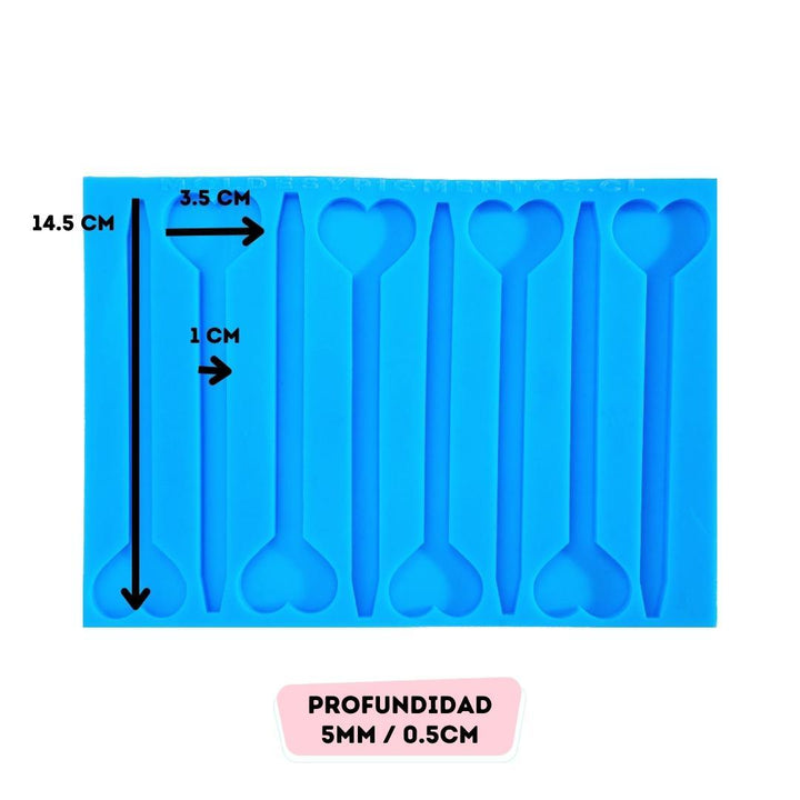 Molde Set 8 Lápiz Rectangular de Corazón 14cm - Moldesypigmentos.cl